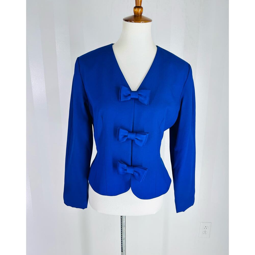 ADRIANNA PAPELL Women’s Royal Blue Jacket w/Bows Sz 6